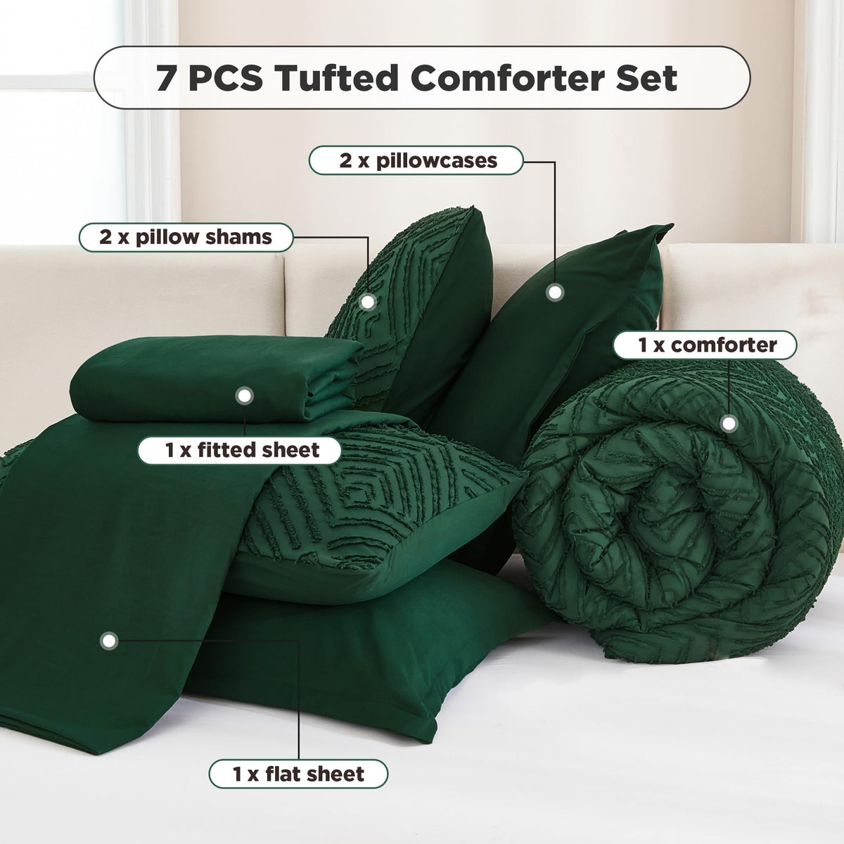 Andency bed in a bag showcases a full California King ensemble