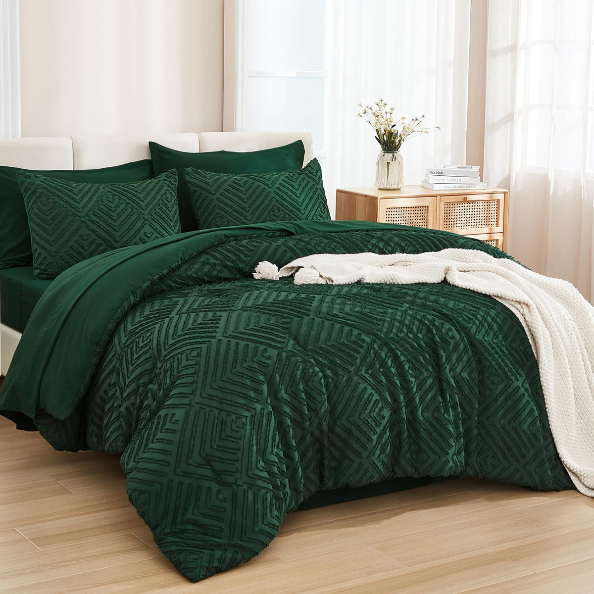 Andency California King emerald comforter set with tufted texture for cozy, stylish nights