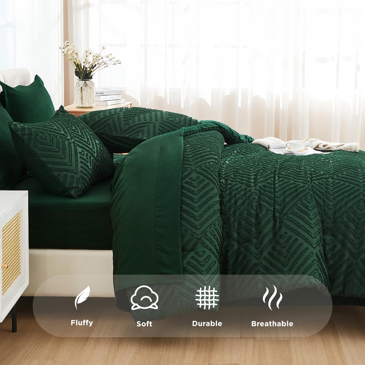 Andency comforter packaging opened to reveal the 7-piece set