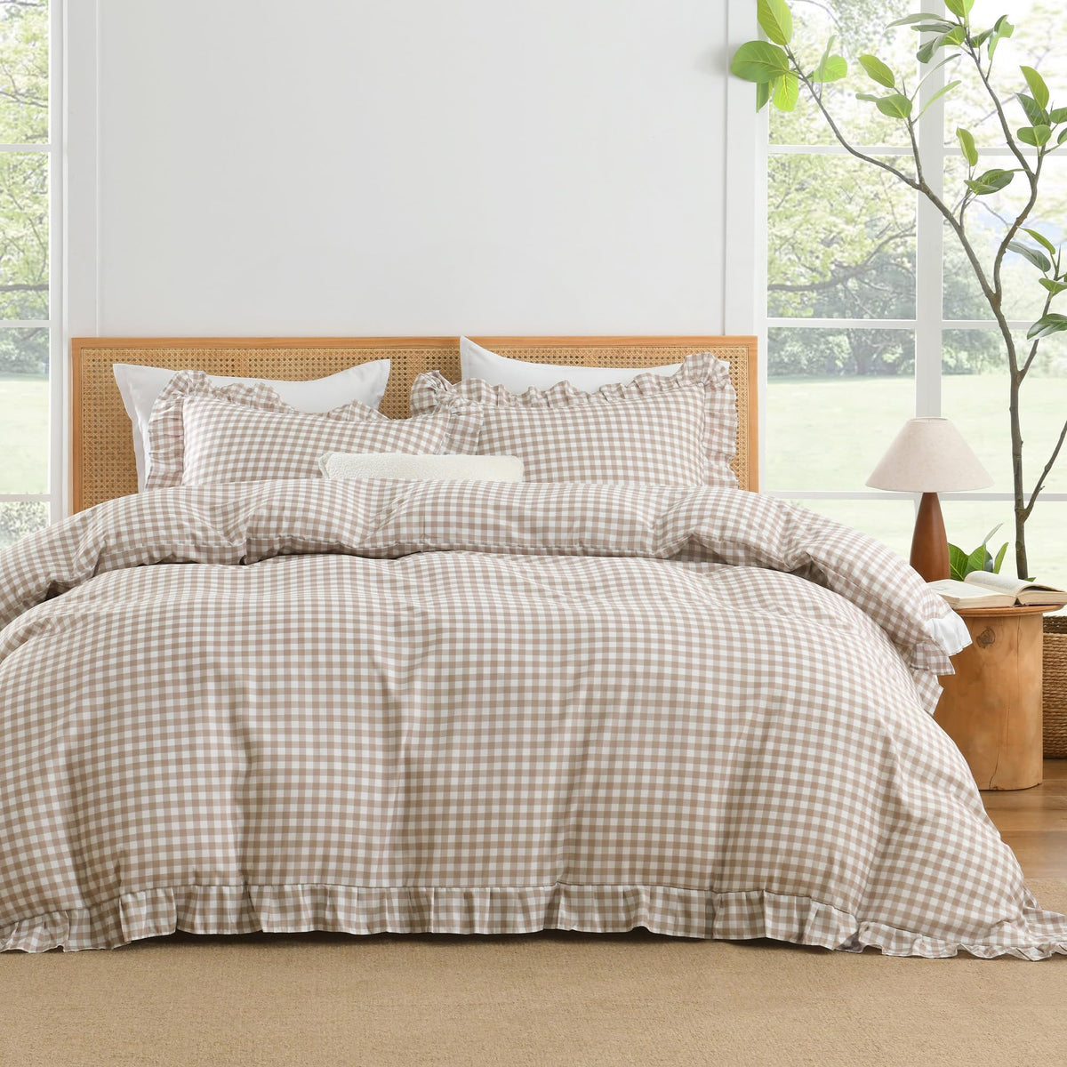 Andency Gingham Duvet Cover Queen pillowcases pair for elegant, cozy bedding.