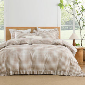 Andency Gingham Duvet Cover Queen pillowcases pair for elegant, cozy bedding.
