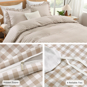 Andency Gingham Duvet Cover Queen soft washed polyester for breathable comfort.