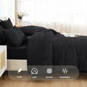 Andency black bedding inspires a relaxed, boho-modern bedroom vibe.