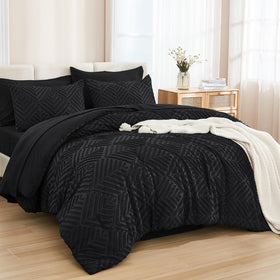 Andency King Size Comforter Set in black tufted pattern adds chic boho style for bedrooms.
