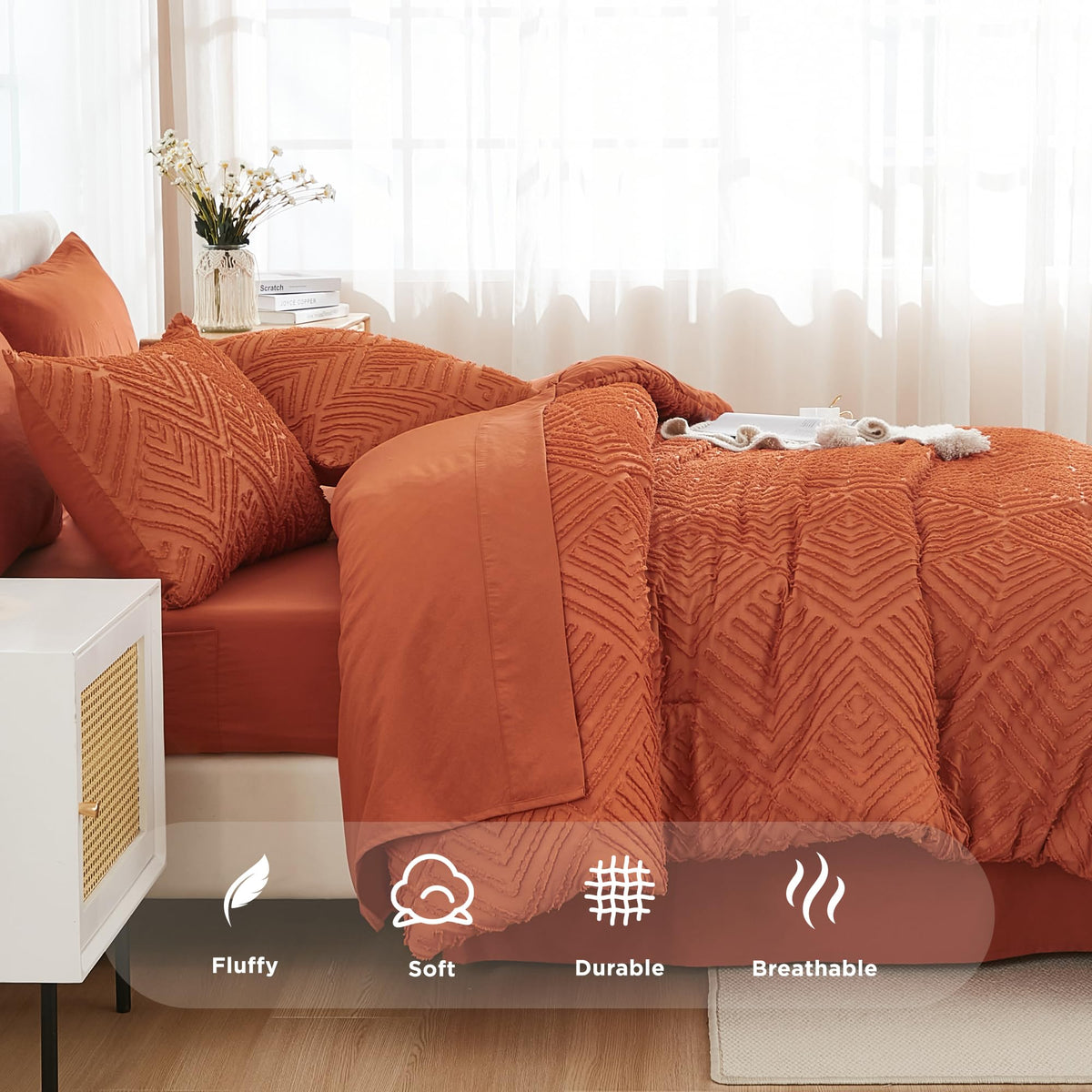 Andency packaging reveals wrinkled bedding ready to fluff after washing
