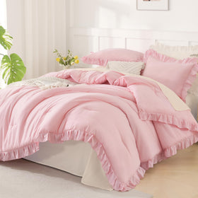 Andency pink comforter full set on display in a cozy bedroom setup