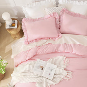 Soft polyester fabric texture of Andency pink comforter for all-season comfort
