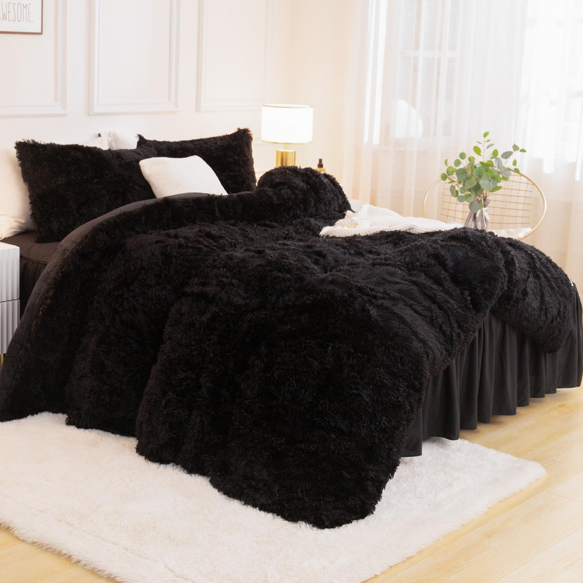 Andency queen comforter black velvet back provides soft, breathable warmth.