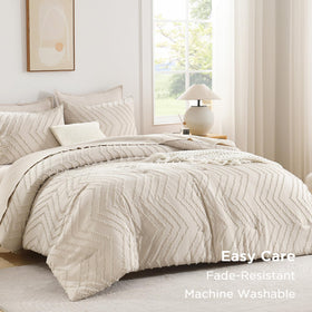 Andency queen comforter set beige laid flat on bed for quick styling.