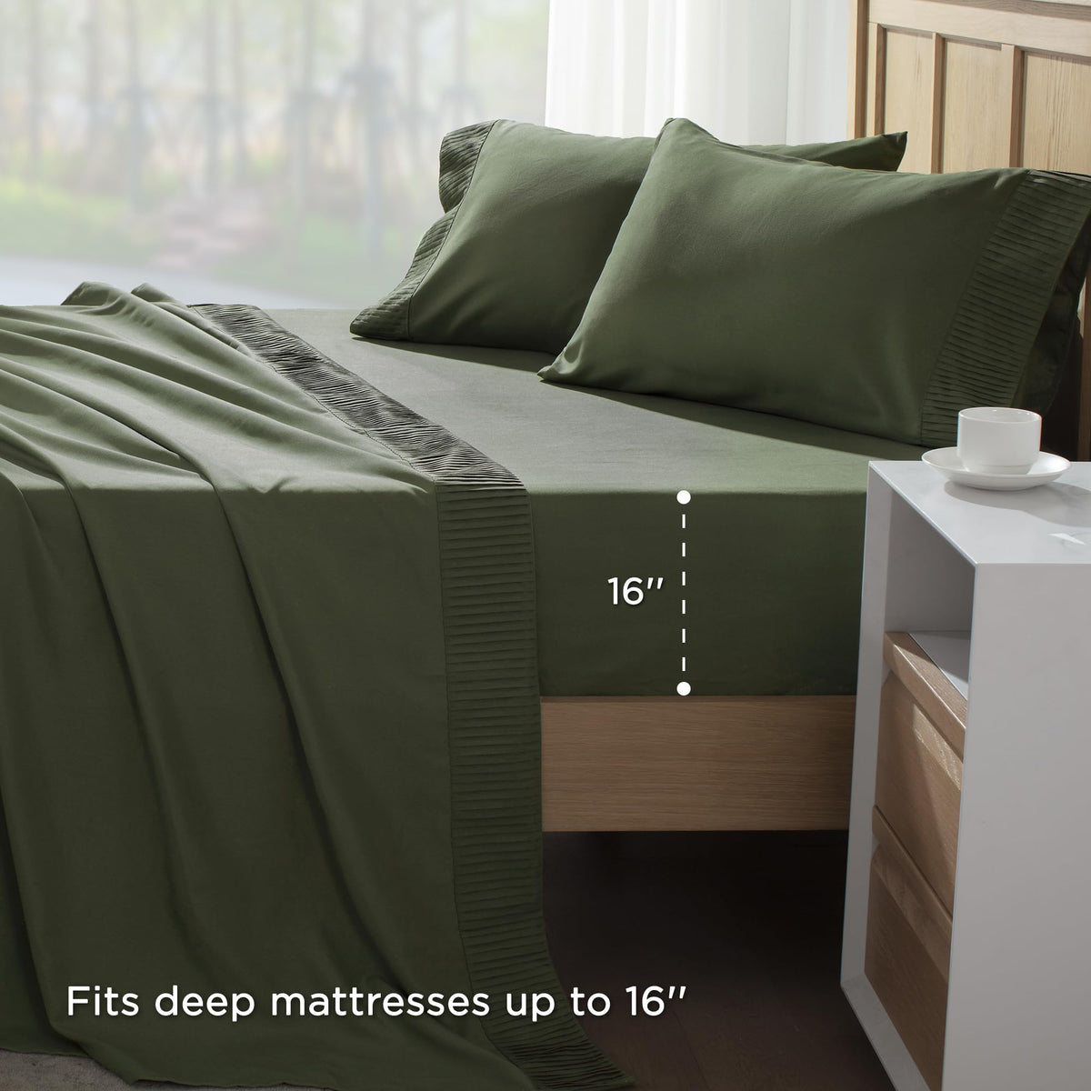 Andency Queen Sheet Set features a pleated design for a refined, hotel-like look