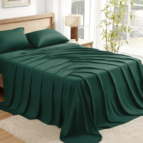 Andency Queen Sheets Set in dark emerald green, neatly wrapped for gifting.