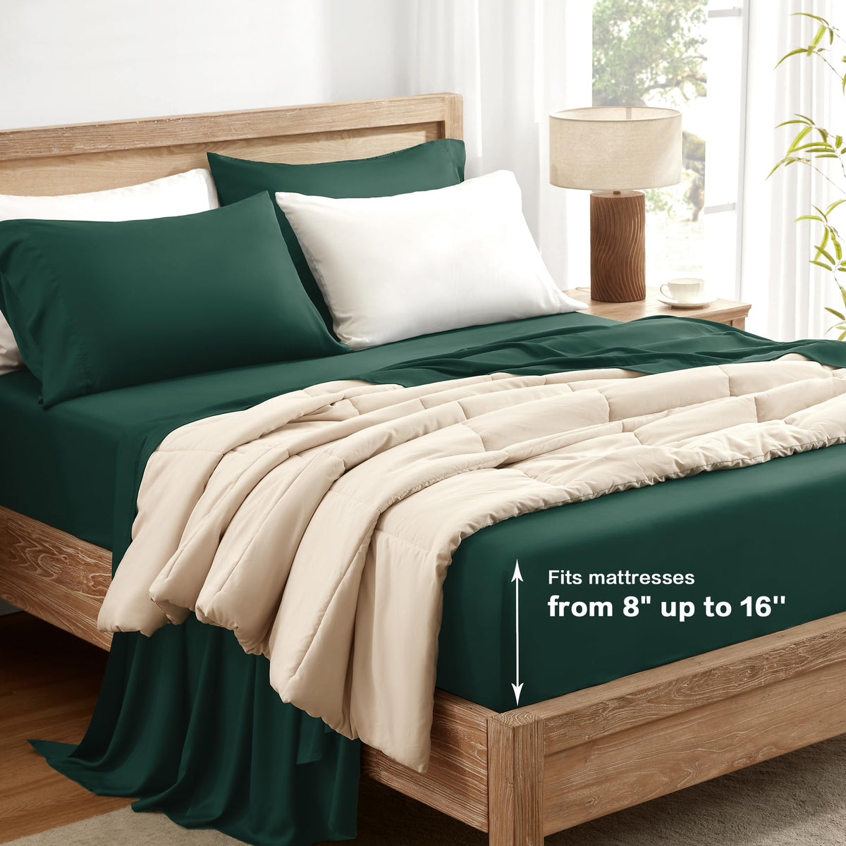 Elasticized deep-pocket edge keeps Andency sheets aligned on a 16-inch mattress.