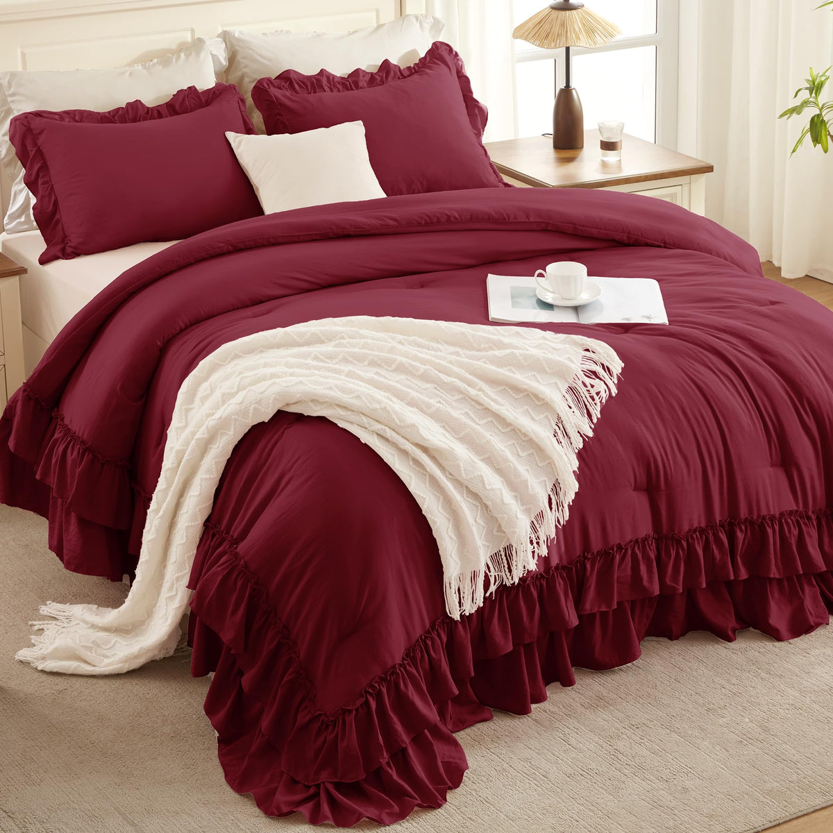 Andency ruffle pillowcases detail with matching edge and texture