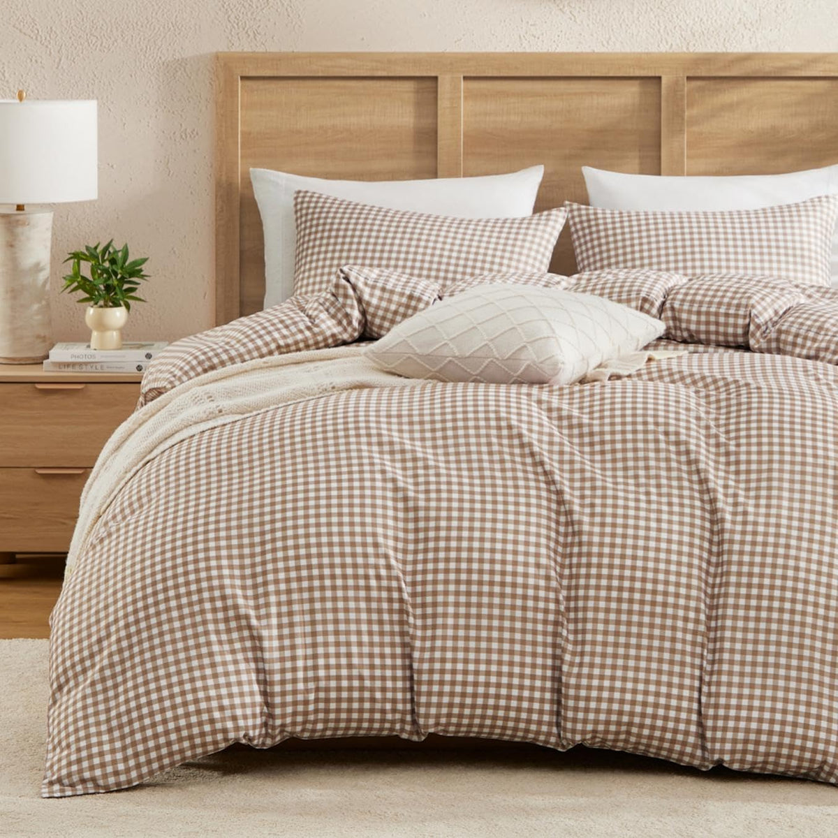 Andency tan brown checkered pattern adds timeless charm to your bed