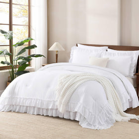 Andency White Ruffle Comforter King setup for a chic, cozy bedroom.