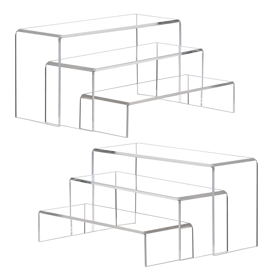 ANDGOO large acrylic display risers with 12x3.9x3.9 front view highlighting jewelry presentation