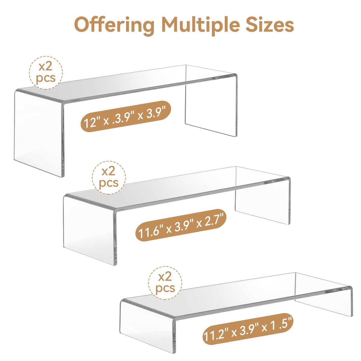 ANDGOO large acrylic display risers side view showing multi-height stacking