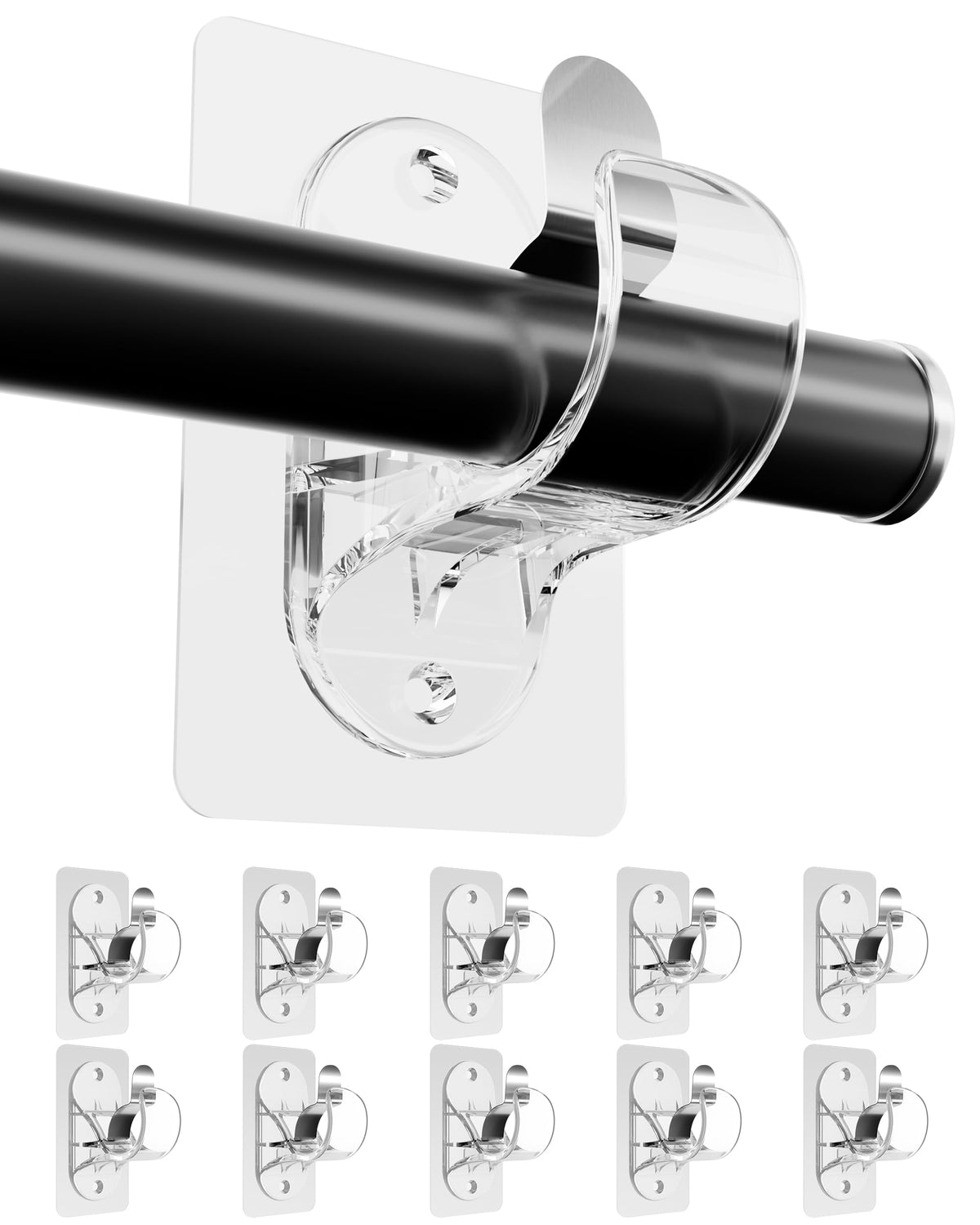 ANDGOO transparent no-drill curtain bracket in packaging showing clear design