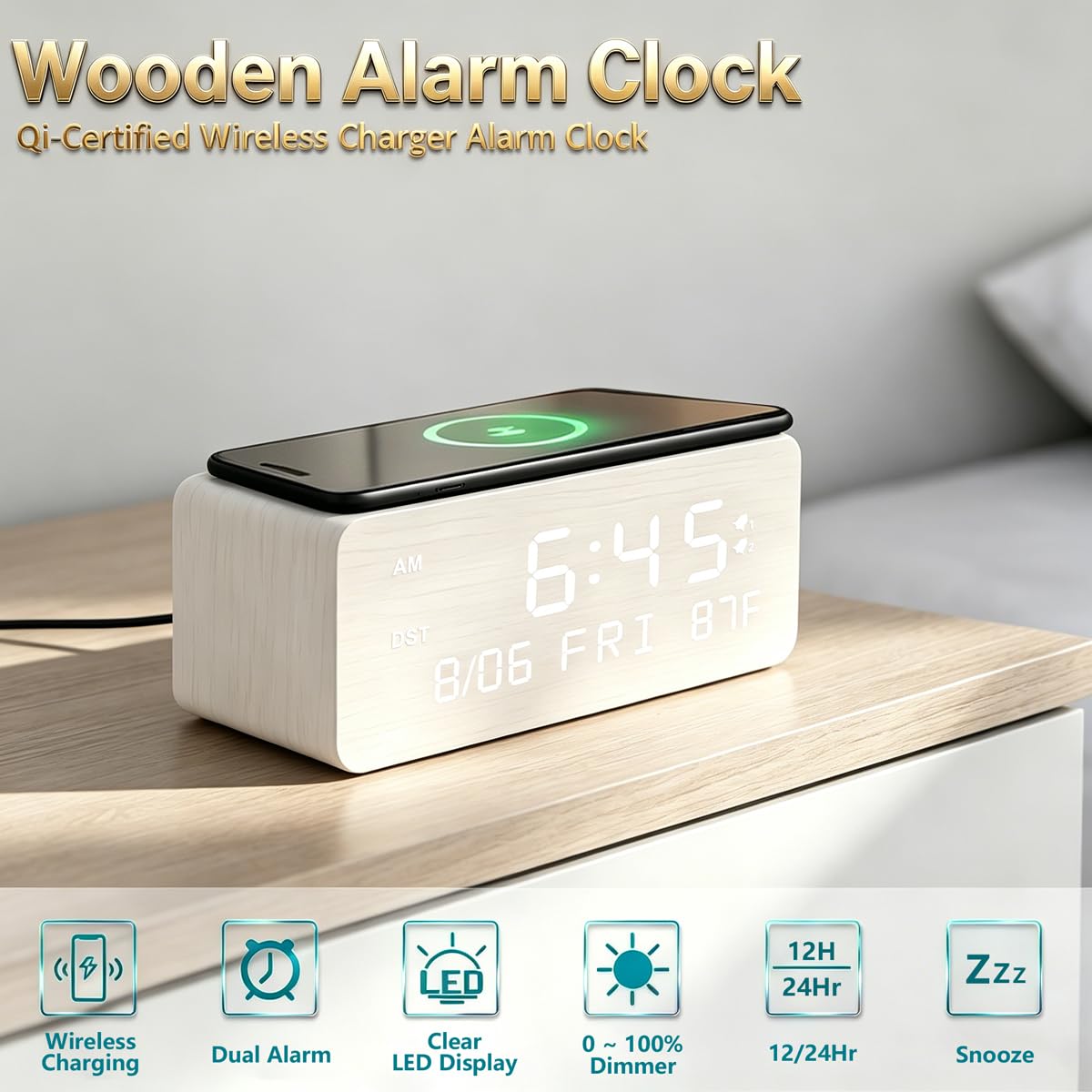 Andoolex clock with brightness control provides comfortable viewing in dark bedrooms.