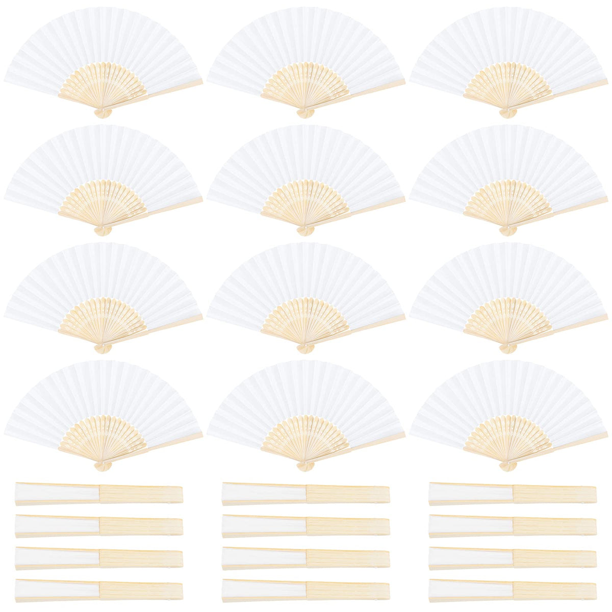 Aneco 24-piece white handheld paper fans collection, ideal for weddings and events