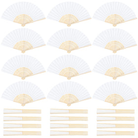 Aneco 24-piece white handheld paper fans collection, ideal for weddings and events