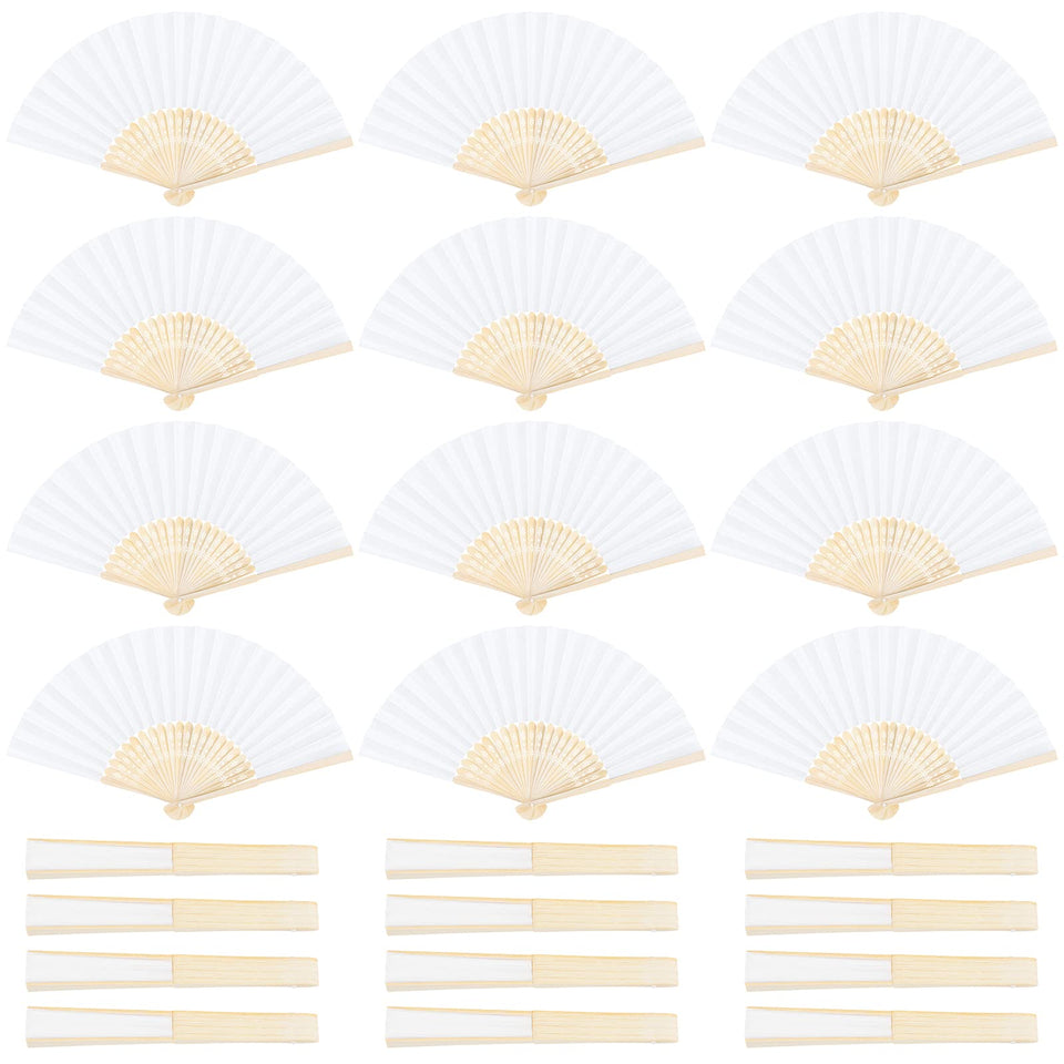 Aneco 24-piece white handheld paper fans collection, ideal for weddings and events