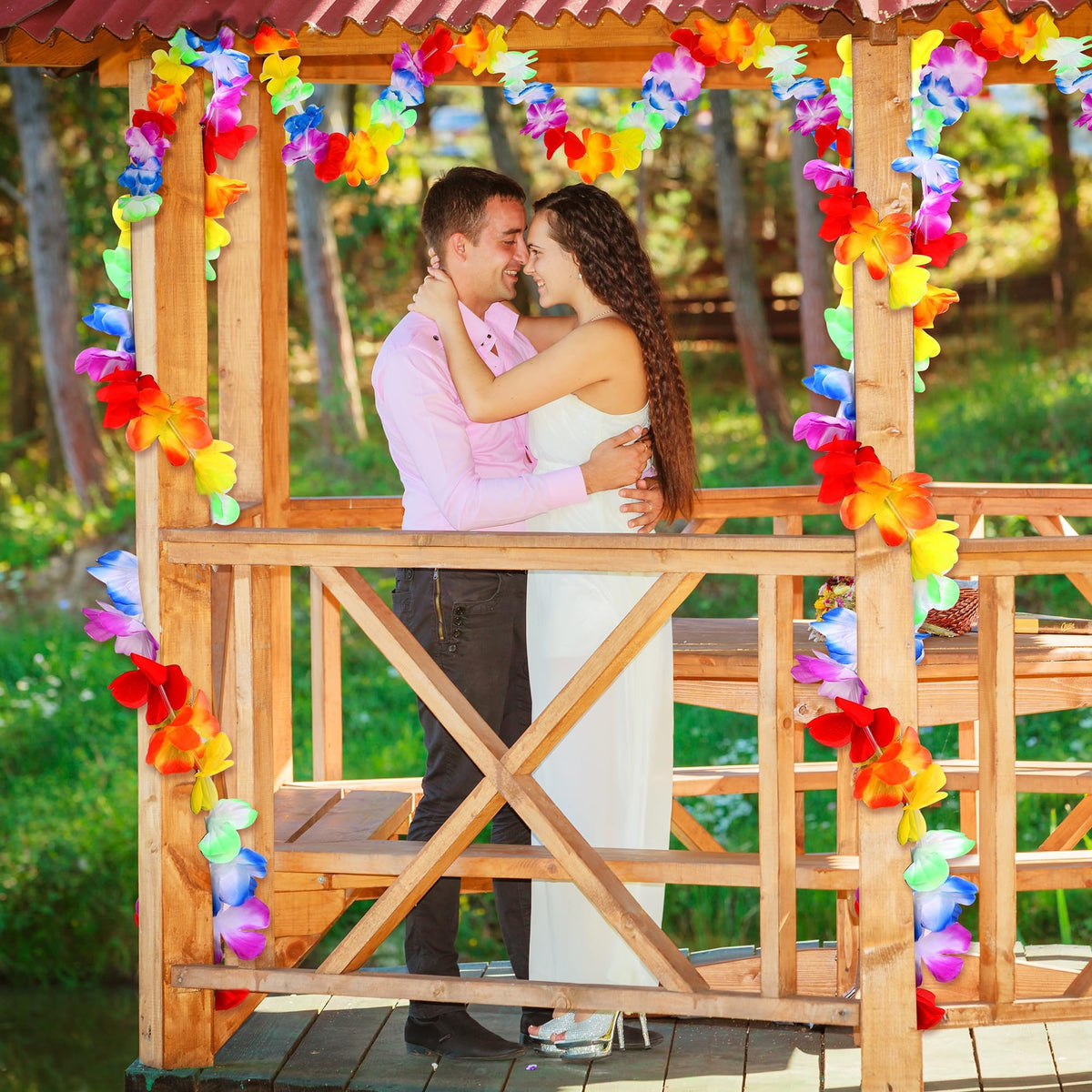 Aneco Hawaiian party colorful flower lei enhances photos and livens any celebration