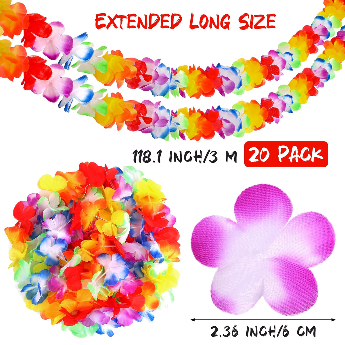 Aneco hibiscus lei garland multicolor close-up highlights soft polyester petals for durable decor