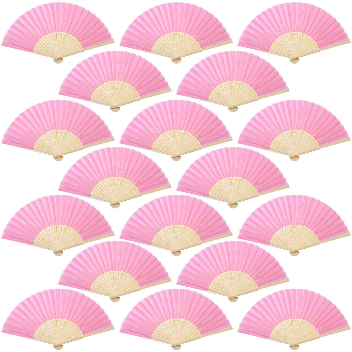 Aneco pink handheld folding fans pack, 18 pieces, ideal for wedding décor.