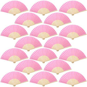 Aneco pink handheld folding fans pack, 18 pieces, ideal for wedding décor.