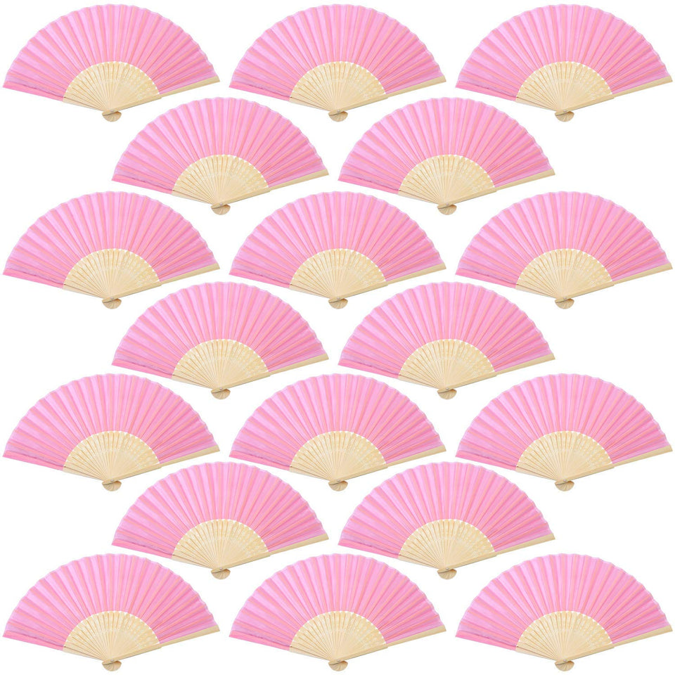 Aneco pink handheld folding fans pack, 18 pieces, ideal for wedding décor.