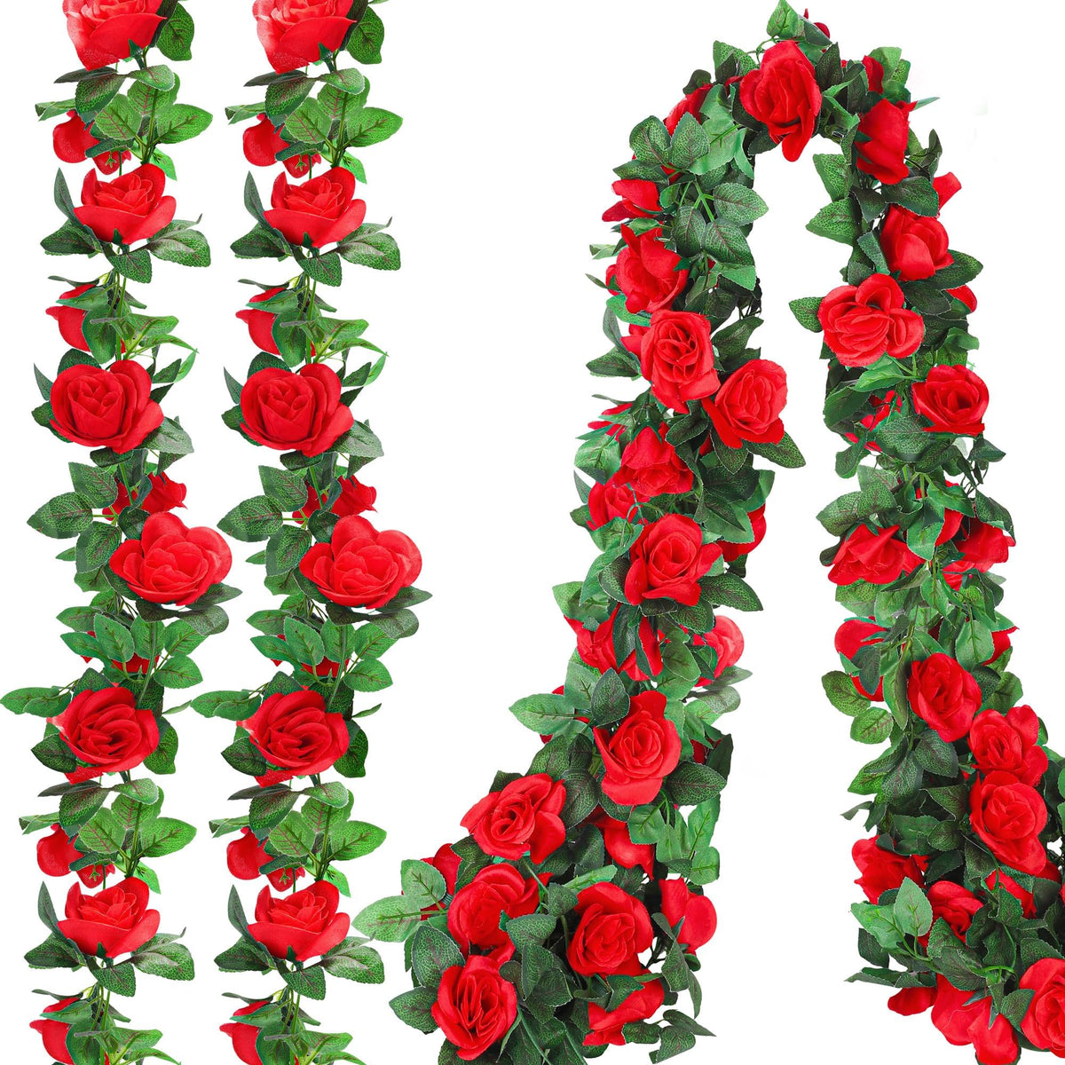 Aneco red rose garland with silk petals for elegant wedding décor