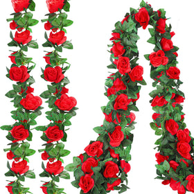 Aneco red rose garland with silk petals for elegant wedding décor