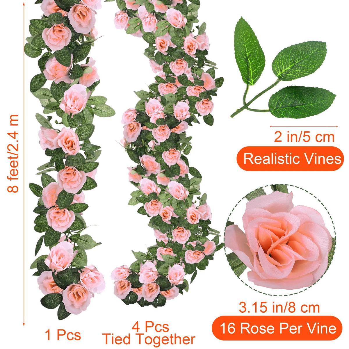 Aneco pink rose vine with 16 roses for romantic indoor ambiance