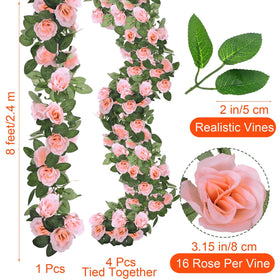 Aneco pink rose vine with 16 roses for romantic indoor ambiance