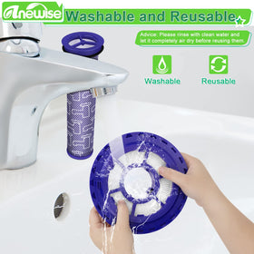 Anewise washable filters can be rinsed and reused after drying.