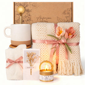 Anforsun lavender candle and cozy blanket for a calming home spa moment.