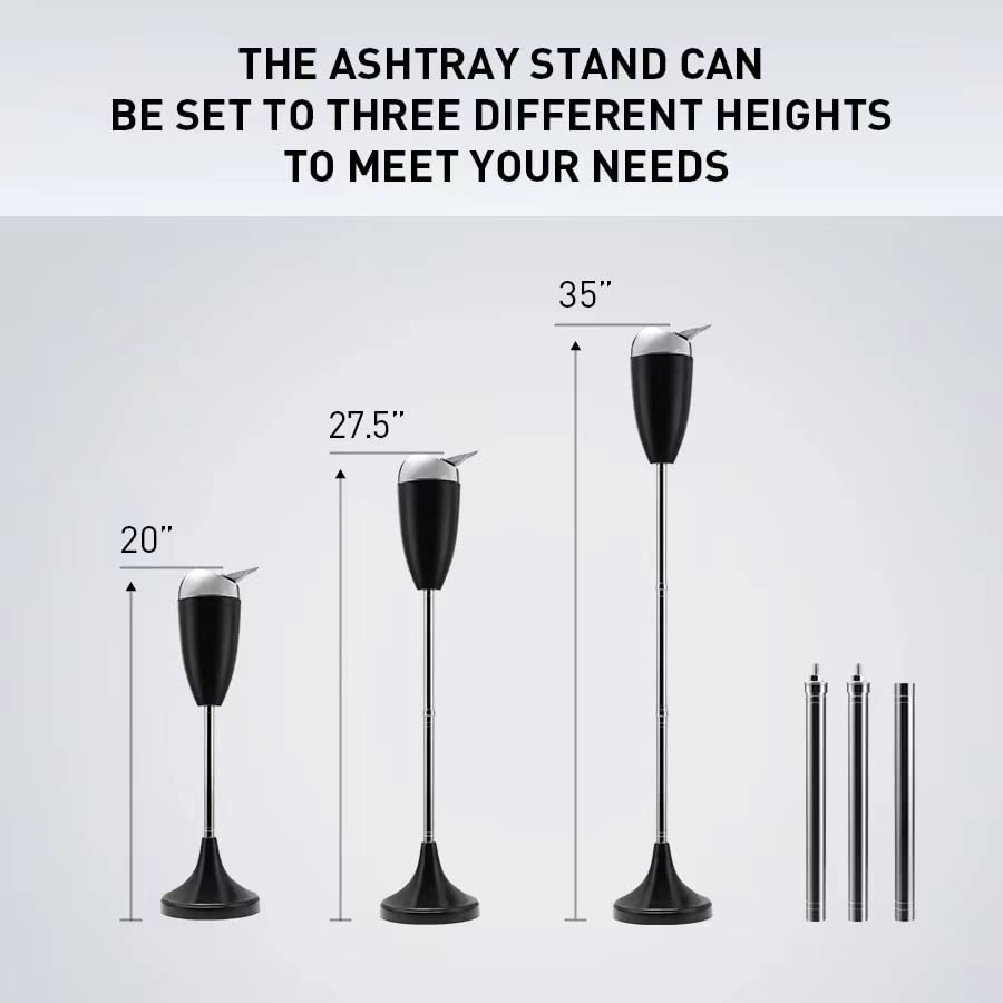 Anfrere adjustable ashtray with lid at 35-inch height for tall-standing setups.