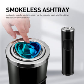 Anfrere chrome cigarette butt container with lever for easy emptying.