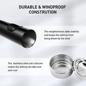 Anfrere durable stainless-steel ashtray resists corrosion and weathering.