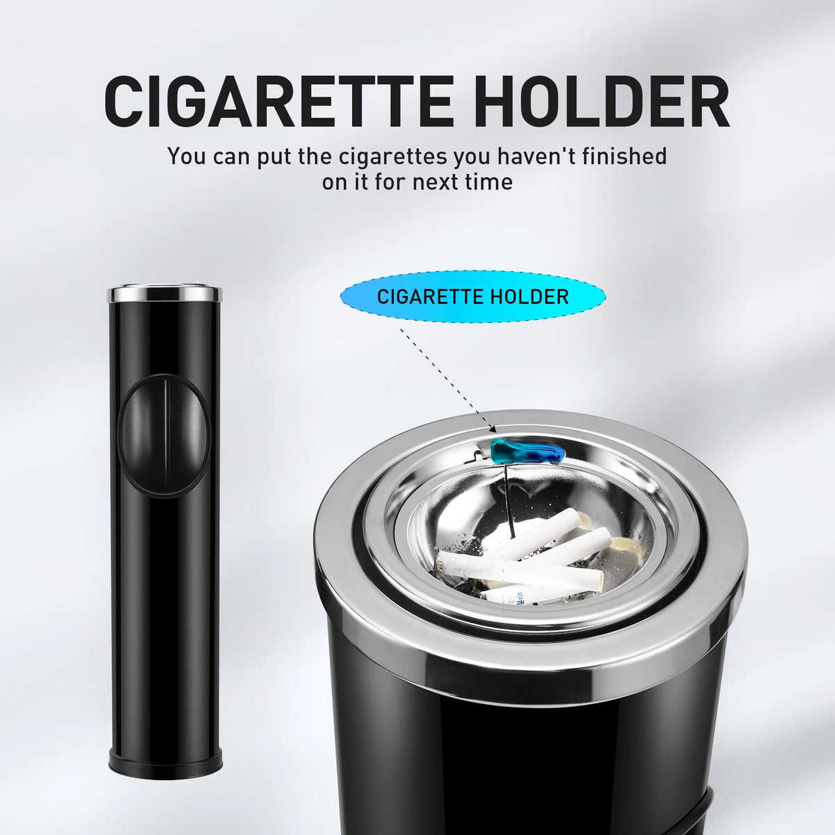 Anfrere removable container simplifies ash and butt cleanup.