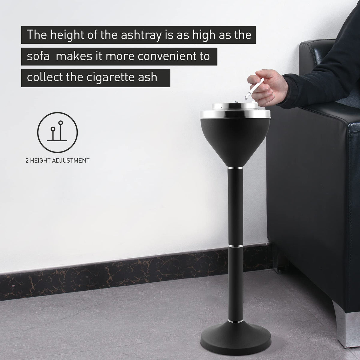 Anfrere outdoor ashtray height-adjustment adapts to different seating areas