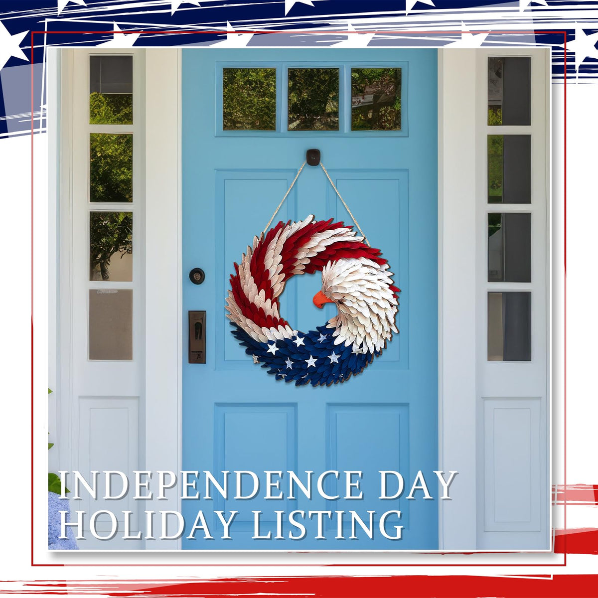 Anglechic red-white-blue patriotic decor brightens any doorway