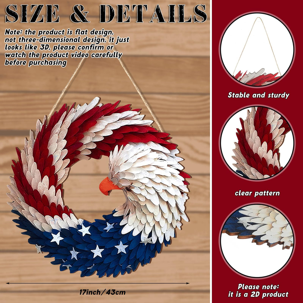 Anglechic wooden eagle wreath sign offers durable, showpiece decor