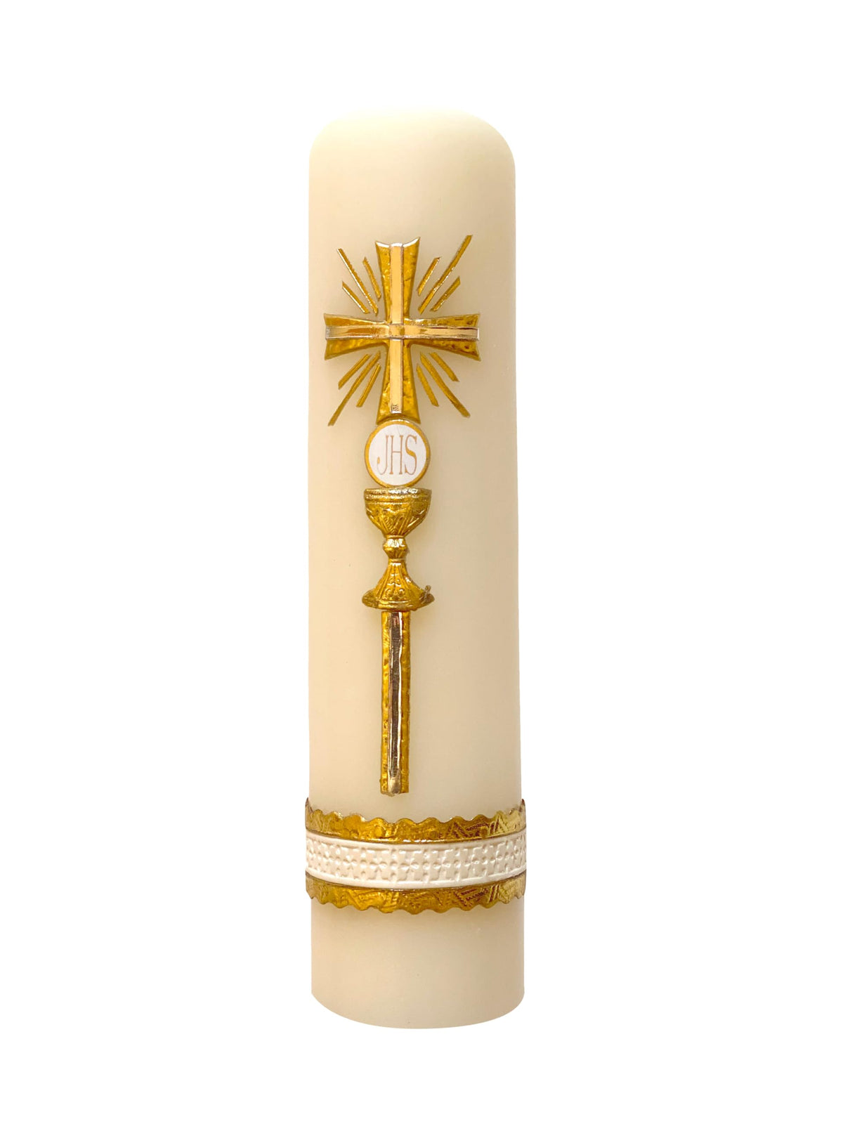 Angelitos de Mexico custody cross candle for peaceful home prayer.