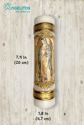 Angelitos de Mexico Virgin of Guadalupe candle lit glow creating calm ambiance
