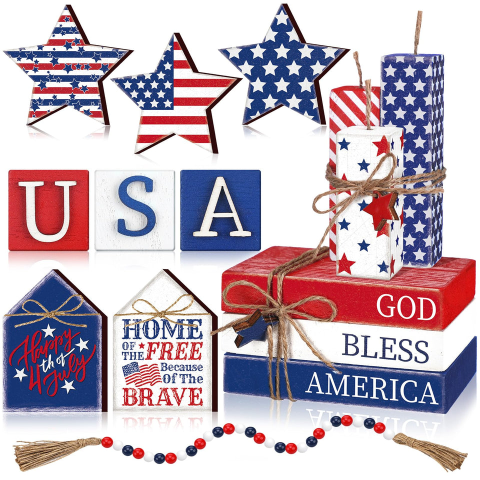 Anglechic patriotic book blocks for table decor, durable centerpiece accents.