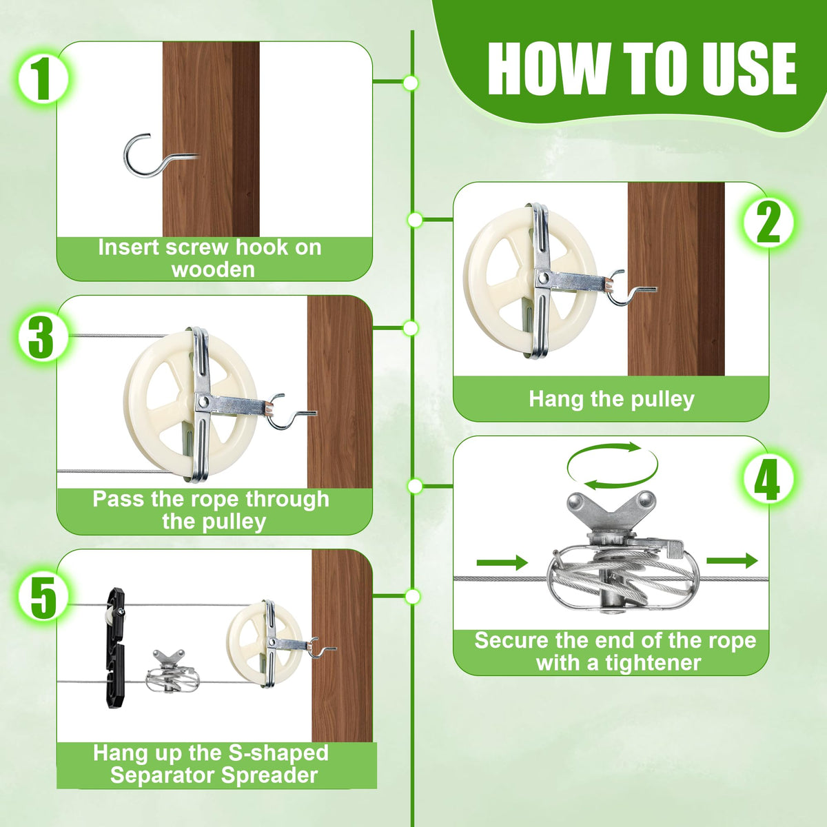 Anglekai screw hooks and expansion nails provide sturdy mounting.