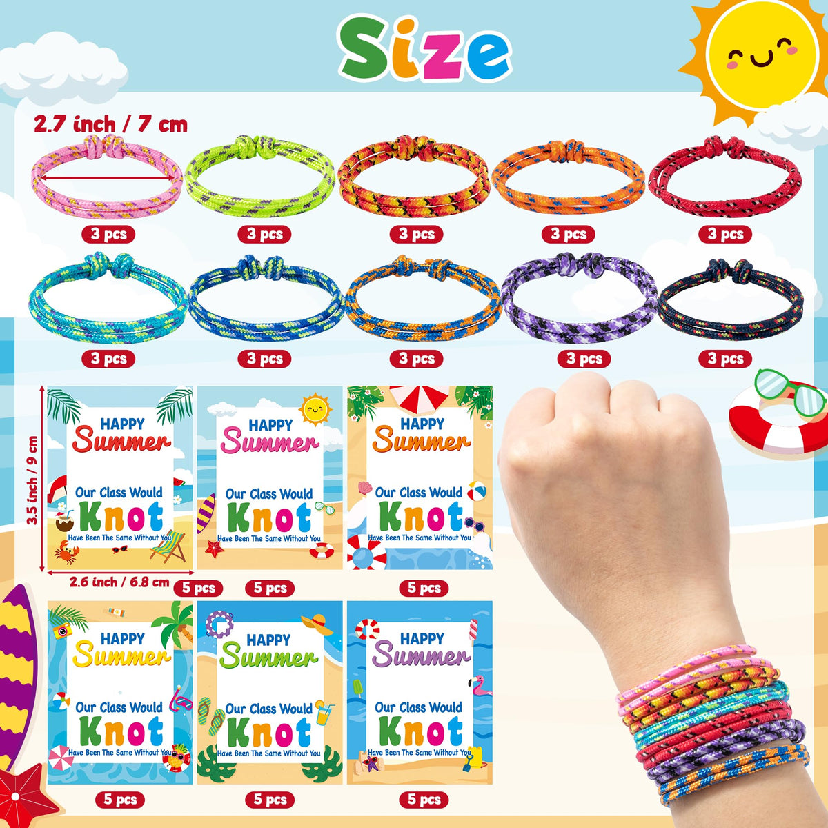 ANGOLIO neon nylon bracelets with durable knots, ideal as end-of-year keepsakes.