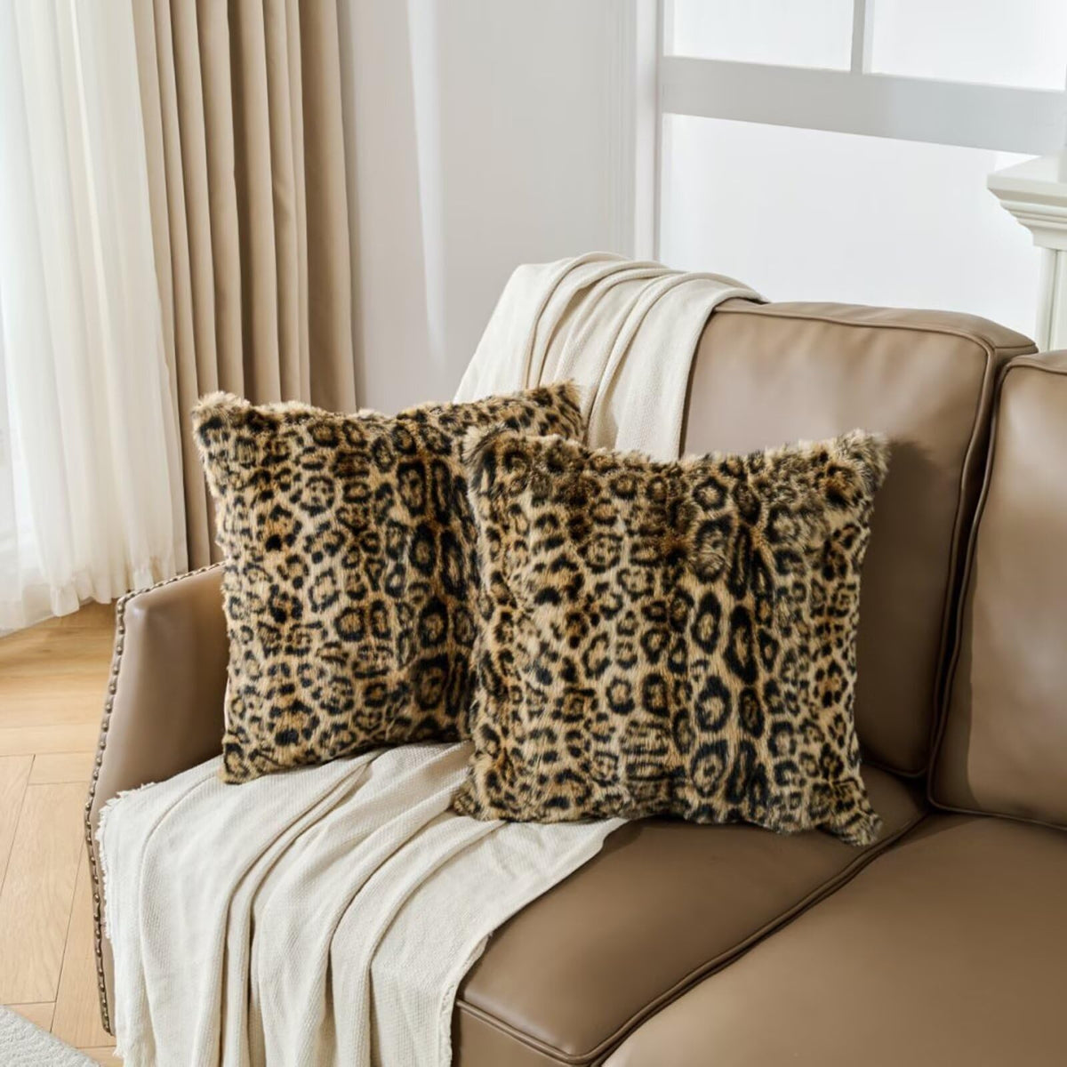 Animebody cheetah print faux fur pillowcase adds cozy texture to any couch.